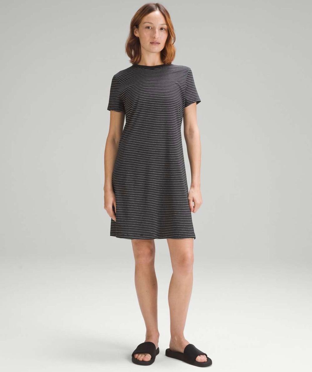Lululemon Classic-Fit Cotton Blend T-Shirt Dress Size 6 Black White Stripe